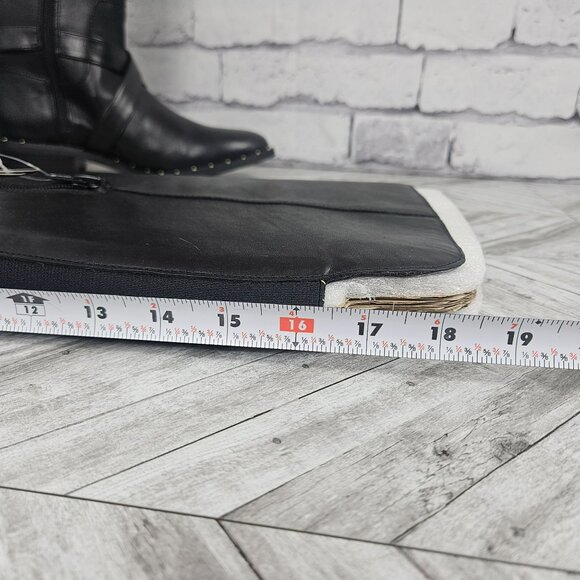 INC Black Leather Riding Boots With Buckle Detail Studded Sole Womens 7M New - Picture 11 of 16